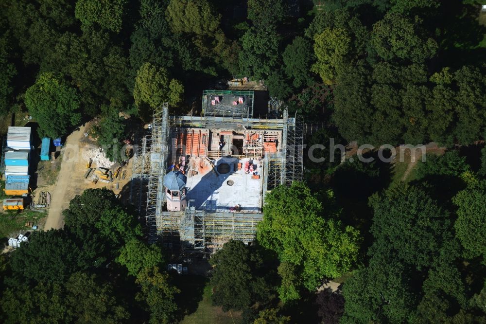 Berlin Biesdorf from above - Renovation and restoration work on the castle Biesdorf in the same park of Berlin Marzahn-Hellersdorf