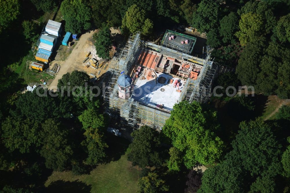 Berlin Biesdorf from the bird's eye view: Renovation and restoration work on the castle Biesdorf in the same park of Berlin Marzahn-Hellersdorf