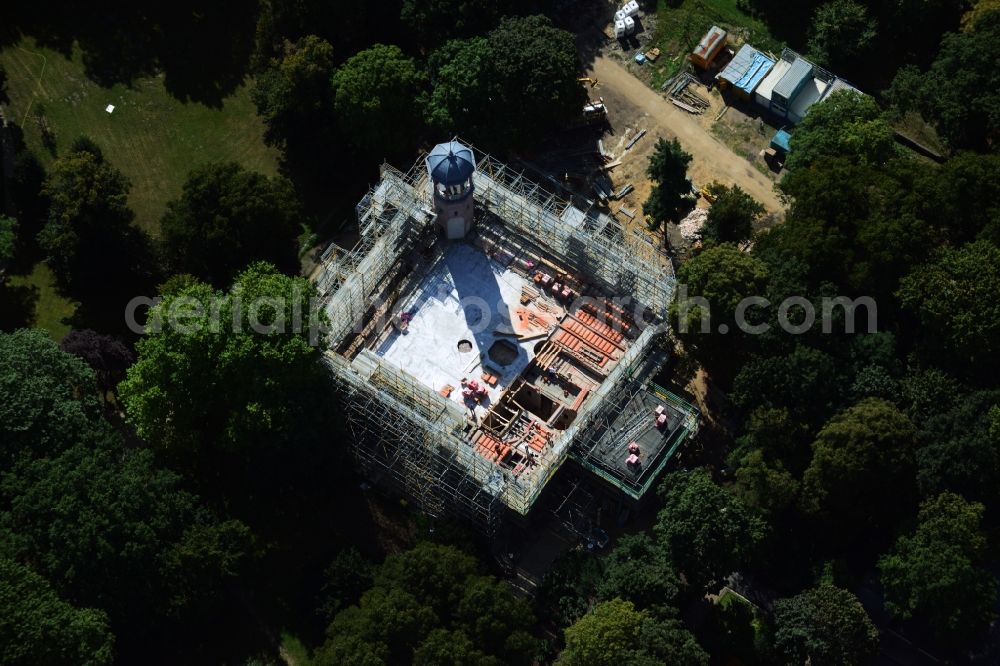 Aerial image Berlin Biesdorf - Renovation and restoration work on the castle Biesdorf in the same park of Berlin Marzahn-Hellersdorf