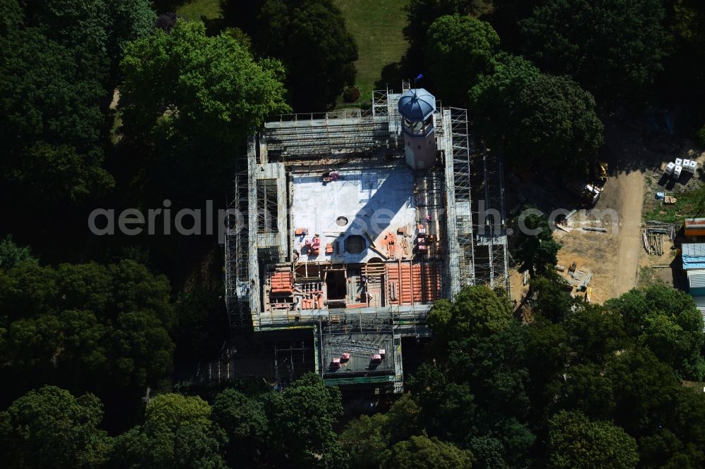 Aerial photograph Berlin Biesdorf - Renovation and restoration work on the castle Biesdorf in the same park of Berlin Marzahn-Hellersdorf