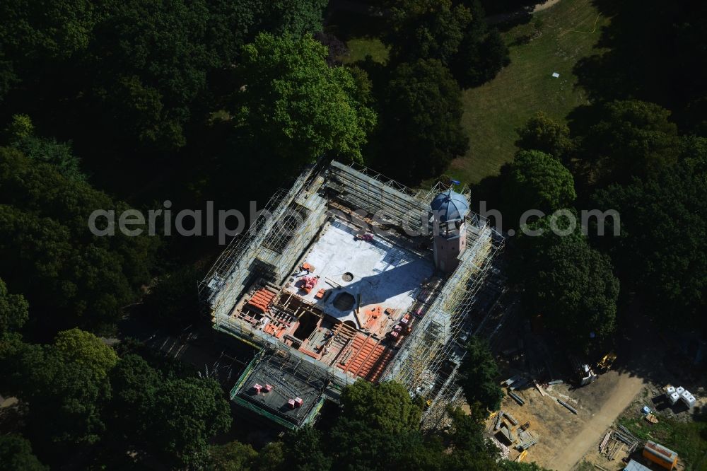 Berlin Biesdorf from above - Renovation and restoration work on the castle Biesdorf in the same park of Berlin Marzahn-Hellersdorf