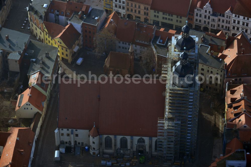 Wittenberg from above - Rehabilitation, reconstruction and restoration work to the general rehabilitation of the St. Mary's Church in Wittenberg in Saxony-Anhalt