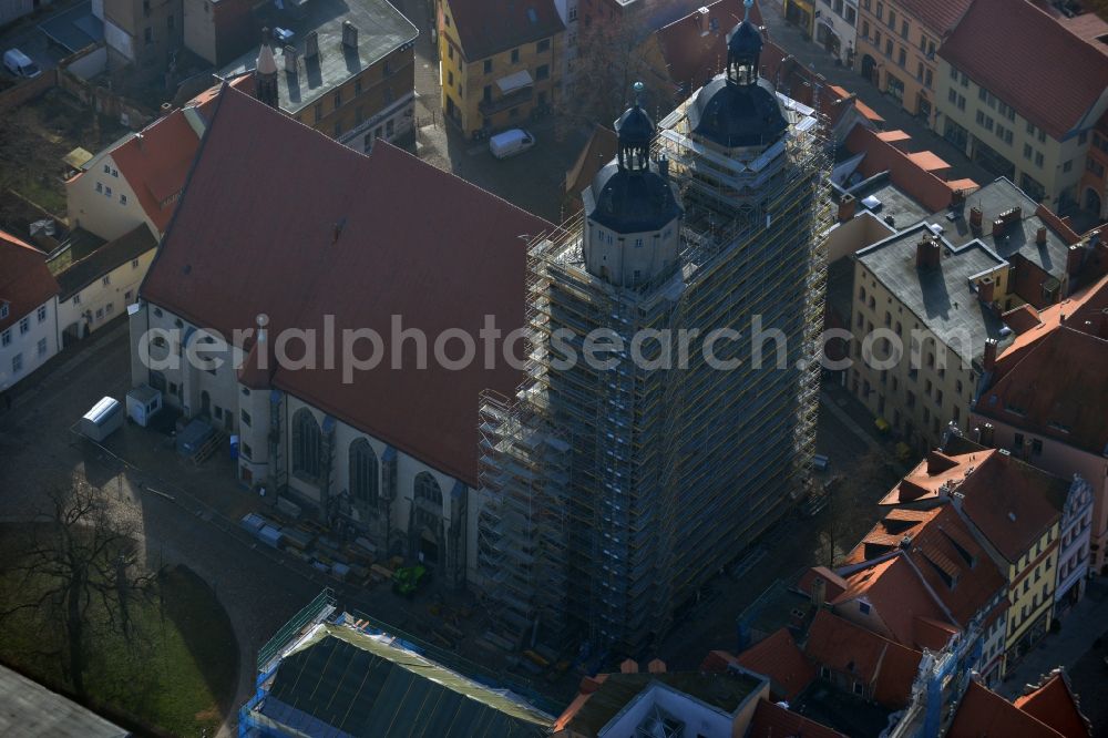 Wittenberg from the bird's eye view: Rehabilitation, reconstruction and restoration work to the general rehabilitation of the St. Mary's Church in Wittenberg in Saxony-Anhalt