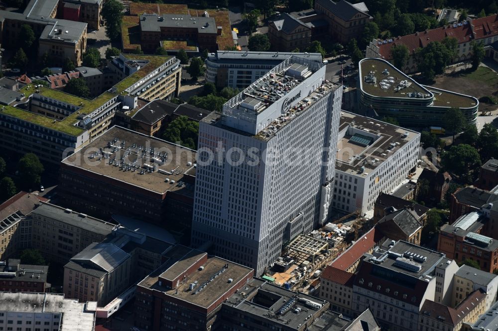 Berlin from above - View of Renovation and conversion work on the high house of the bed tower at the University Hospital Charité Campus Mitte (CCM) in the district of Mitte in Berlin