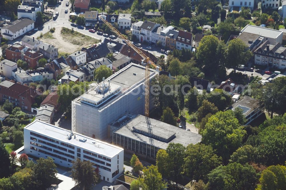 Lübeck from the bird's eye view: Construction site for the rehabilitation of the District Court Luebeck Am Burgfeld in Luebeck in the state of Schleswig-Holstein, Germany