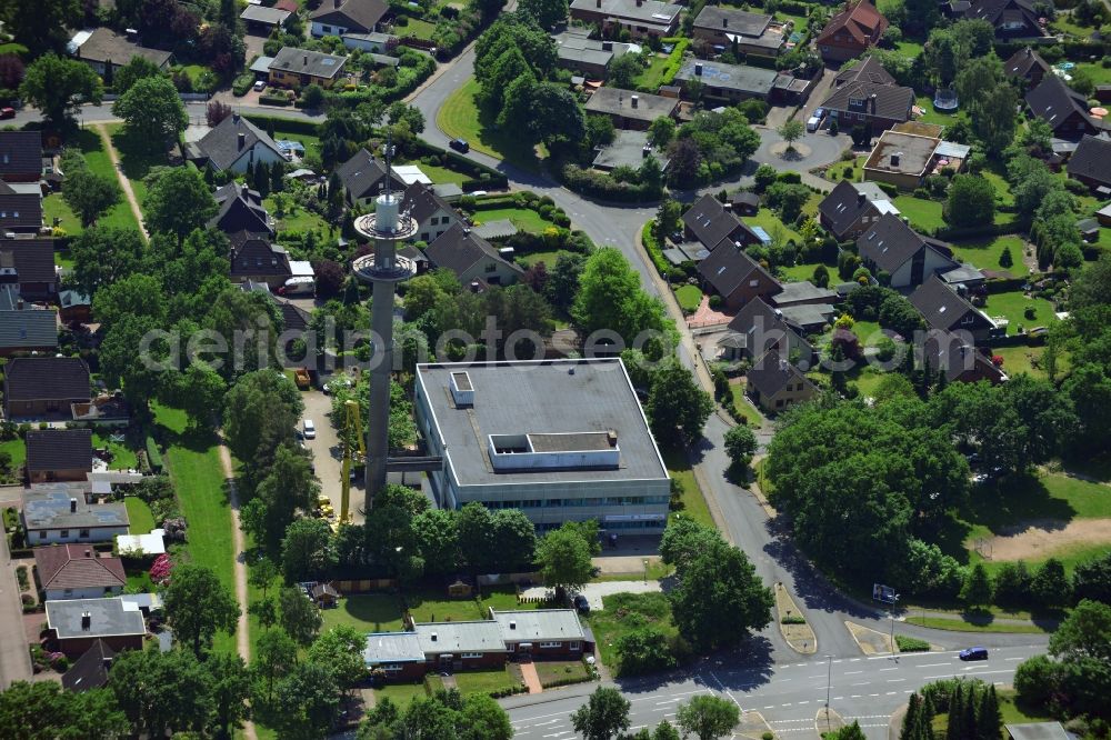 Kaltenkirchen from above - Sanierungsarbeiten am Antennenträger- Mast auf dem Fernsehturm- Umsetzer- Relaisstation in Kaltenkirchen im Bundesland Schleswig-Holstein. Ausführende Firma war die Werner Diener GmbH