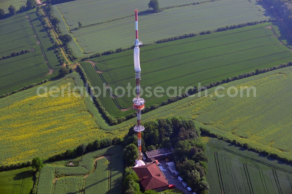 Aerial image Groß Disnack - Sanierungsarbeiten am Antennenträger- Mast auf dem Fernsehturm- Umsetzer- Sendemast bei Groß Disnack im Bundesland Schleswig-Holstein. Ausführende Firma war die Werner Diener GmbH