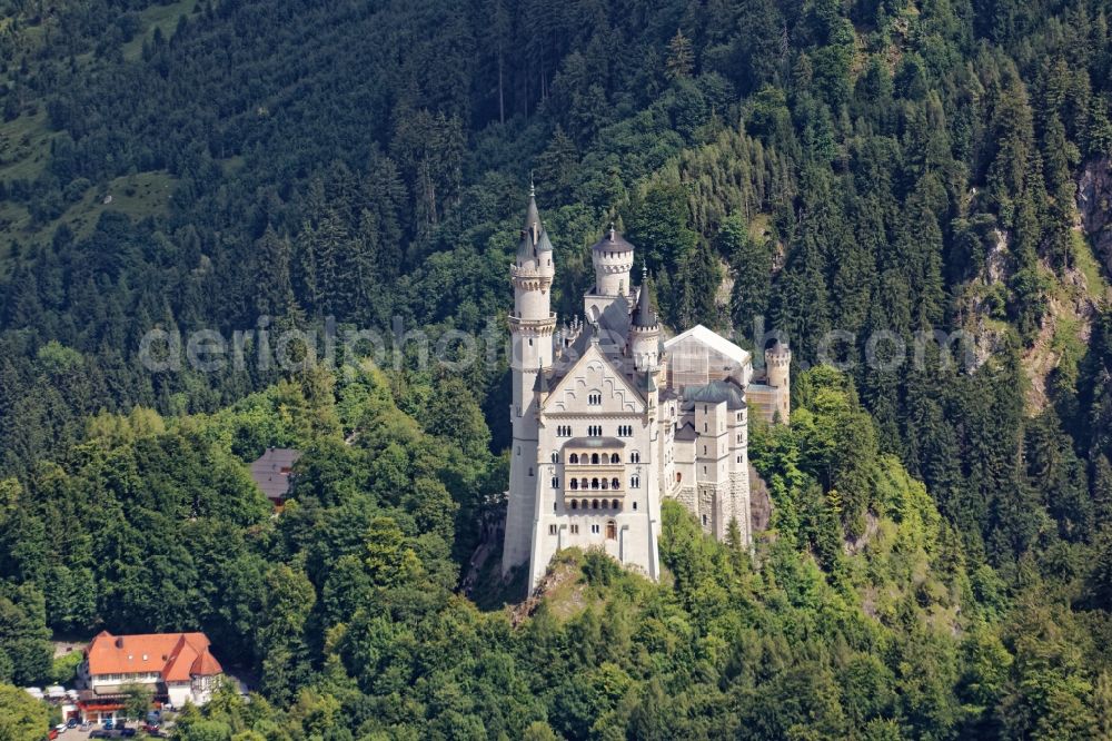 Aerial image Schwangau - Construction site with reconstruction works at the Palais Neuschwanstein in Schwangau in the state Bavaria, Germany