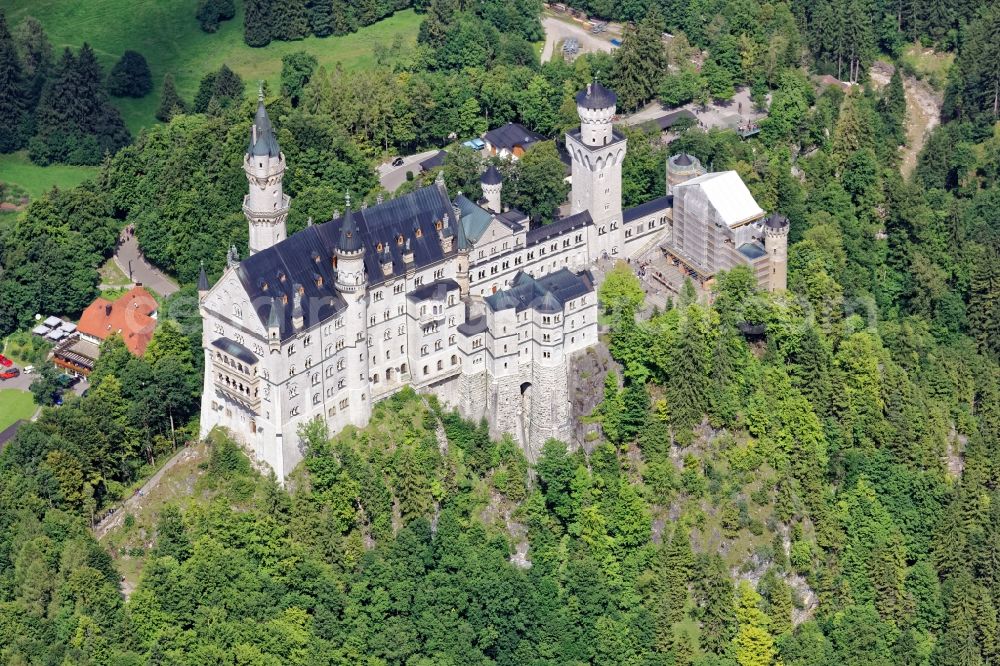 Schwangau from the bird's eye view: Construction site with reconstruction works at the Palais Neuschwanstein in Schwangau in the state Bavaria, Germany