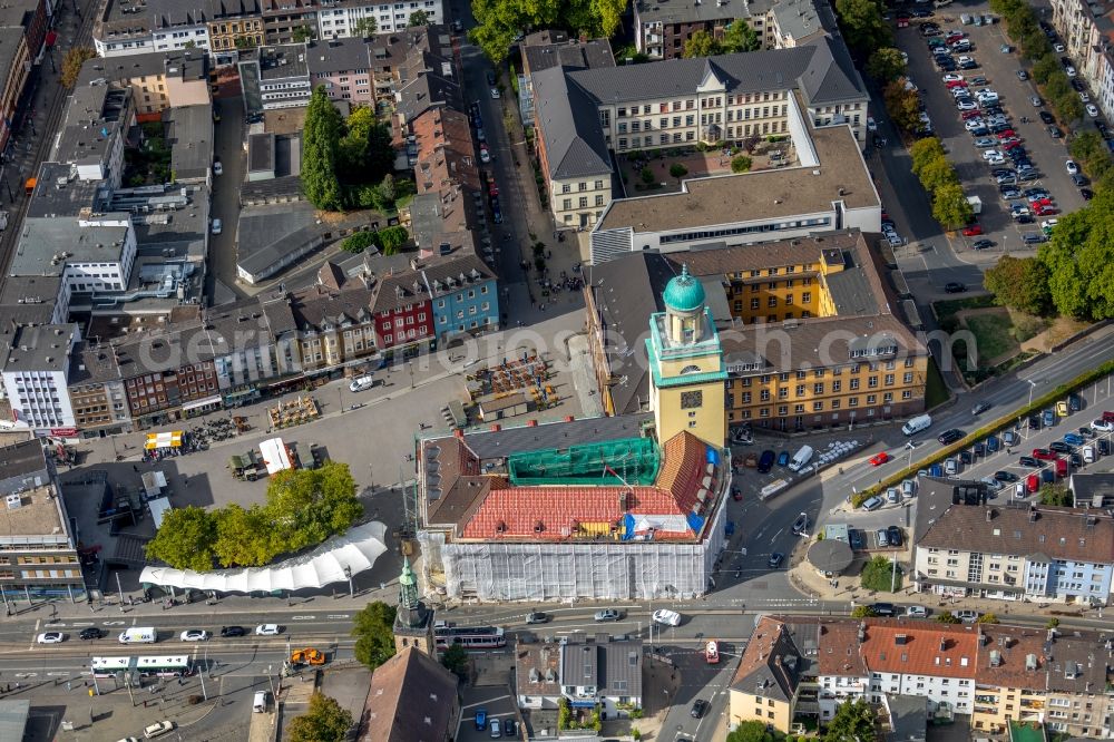 Witten from above - Renovation work on the building of the city administration - Town Hall in the district of Bommern in Witten in the state of North Rhine-Westphalia