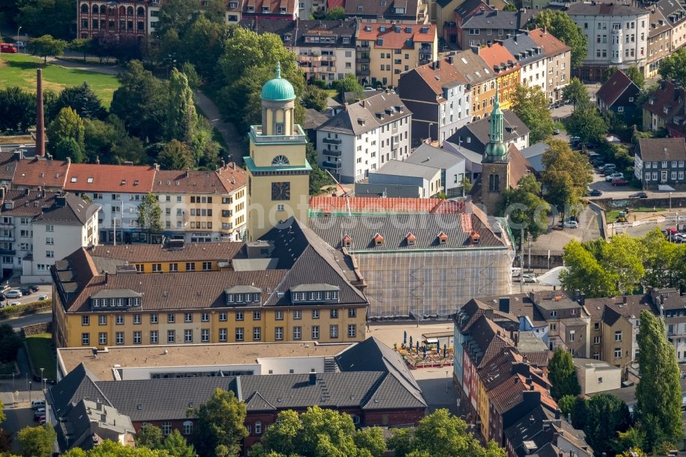 Witten from above - Renovation work on the building of the city administration - Town Hall in the district of Bommern in Witten in the state of North Rhine-Westphalia