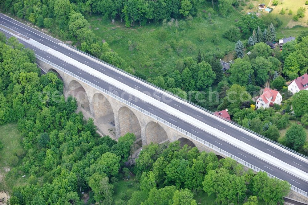 Aerial image Eisenach - View the bridge Karolinentalbrücke at the old route of the BABA4 on behalf of the Roads and Transport Authority of Thuringia. The works are being realised by the EUROVIA group