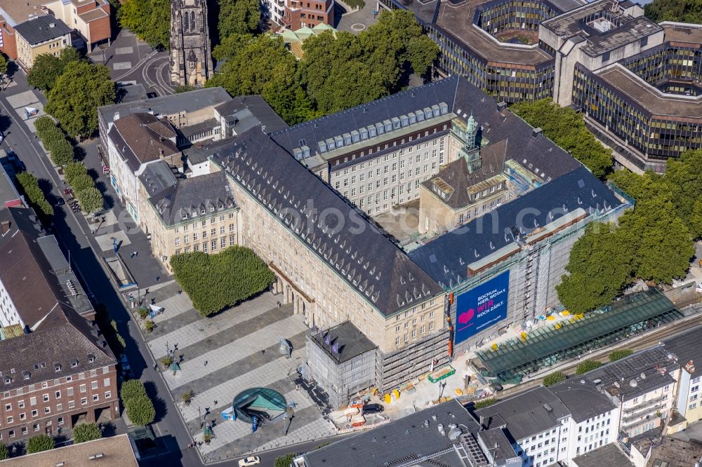 Aerial image Bochum - Renovation and modernization works on the Town Hall building of the city administration on Willy-Brandt-Platz in Bochum in the state North Rhine-Westphalia, Germany