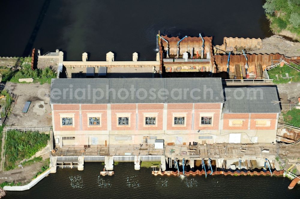 Aerial photograph Garsedow - Renovation work on the sluice / weir / pump station at Garsedow in Brandenburg by the company STRABAG