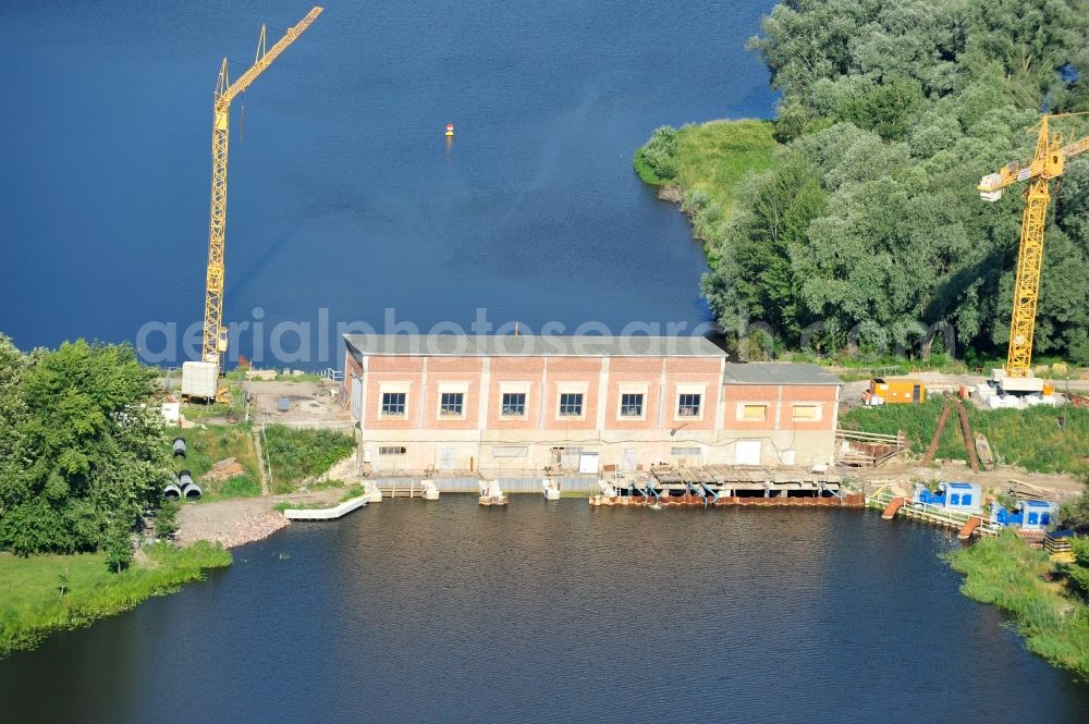 Garsedow from above - Renovation work on the sluice / weir / pump station at Garsedow in Brandenburg by the company STRABAG