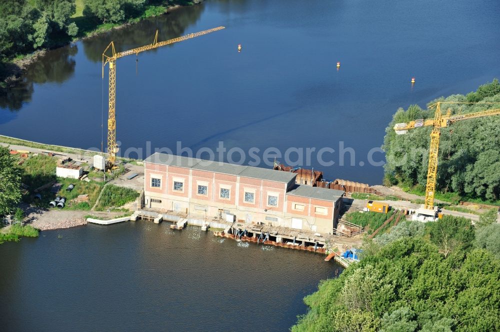 Aerial photograph Garsedow - Renovation work on the sluice / weir / pump station at Garsedow in Brandenburg by the company STRABAG