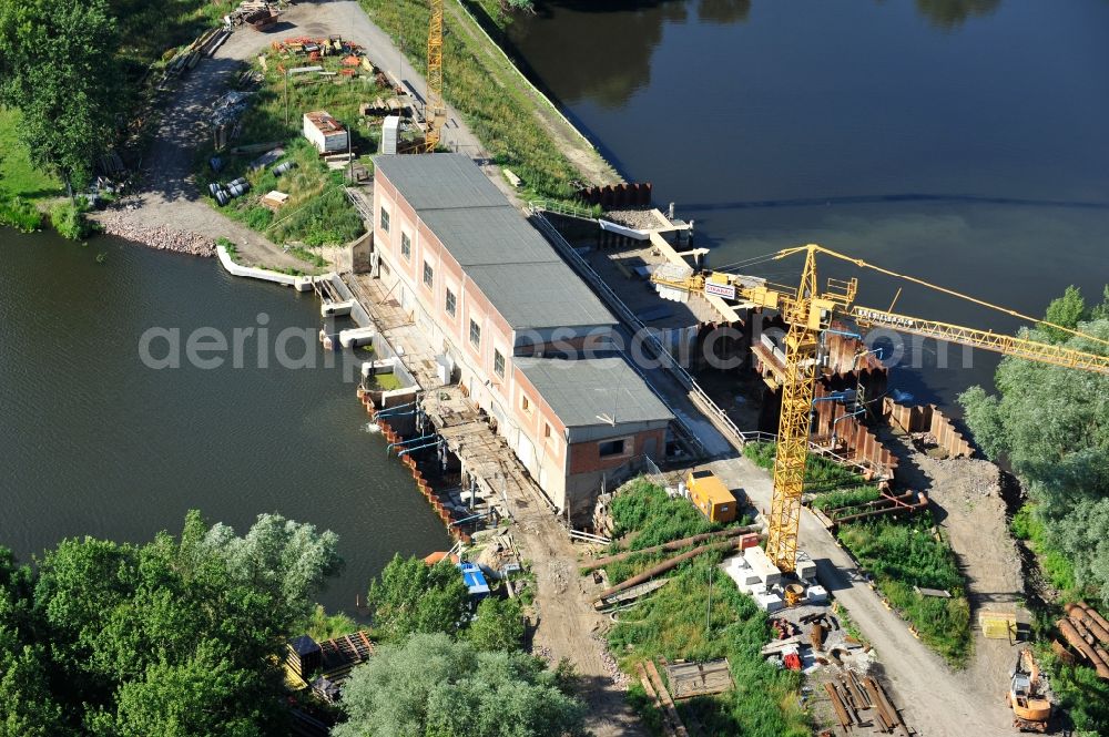 Garsedow from above - Renovation work on the sluice / weir / pump station at Garsedow in Brandenburg by the company STRABAG