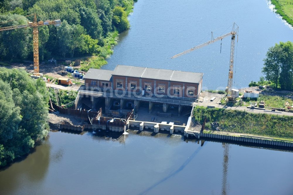 Aerial photograph Garsedow - Renovation work on the sluice / weir / pump station at Garsedow in Brandenburg by the company STRABAG