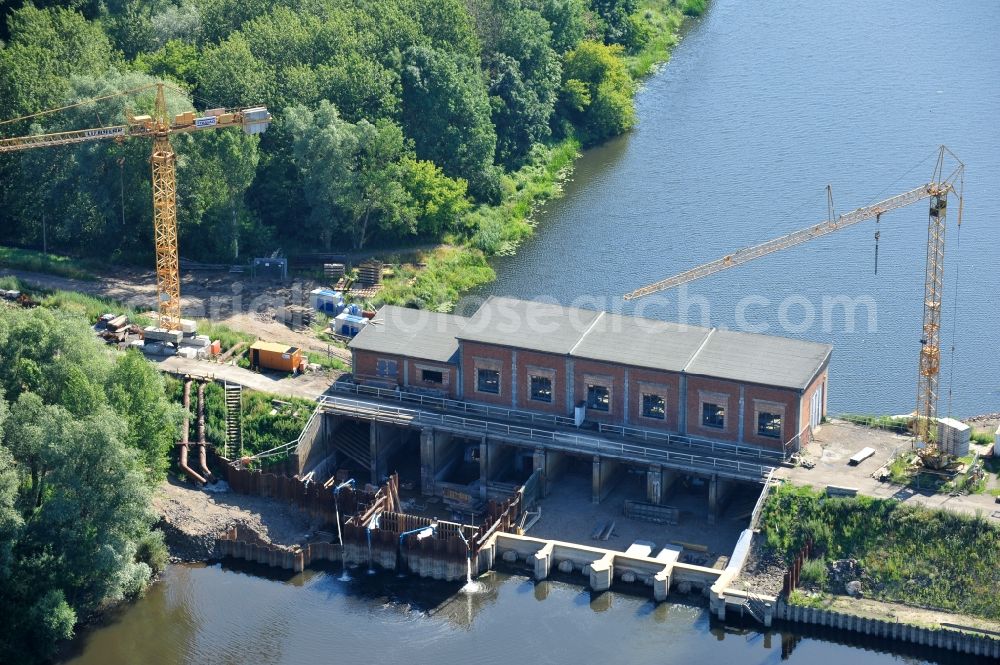 Garsedow from above - Renovation work on the sluice / weir / pump station at Garsedow in Brandenburg by the company STRABAG