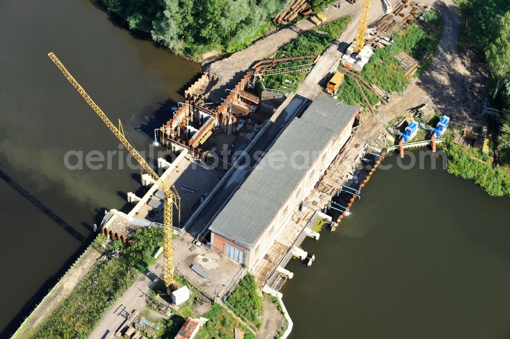 Aerial photograph Garsedow - Renovation work on the sluice / weir / pump station at Garsedow in Brandenburg by the company STRABAG