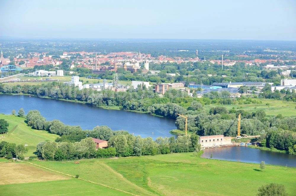 Garsedow from above - Renovation work on the sluice / weir / pump station at Garsedow in Brandenburg by the company STRABAG