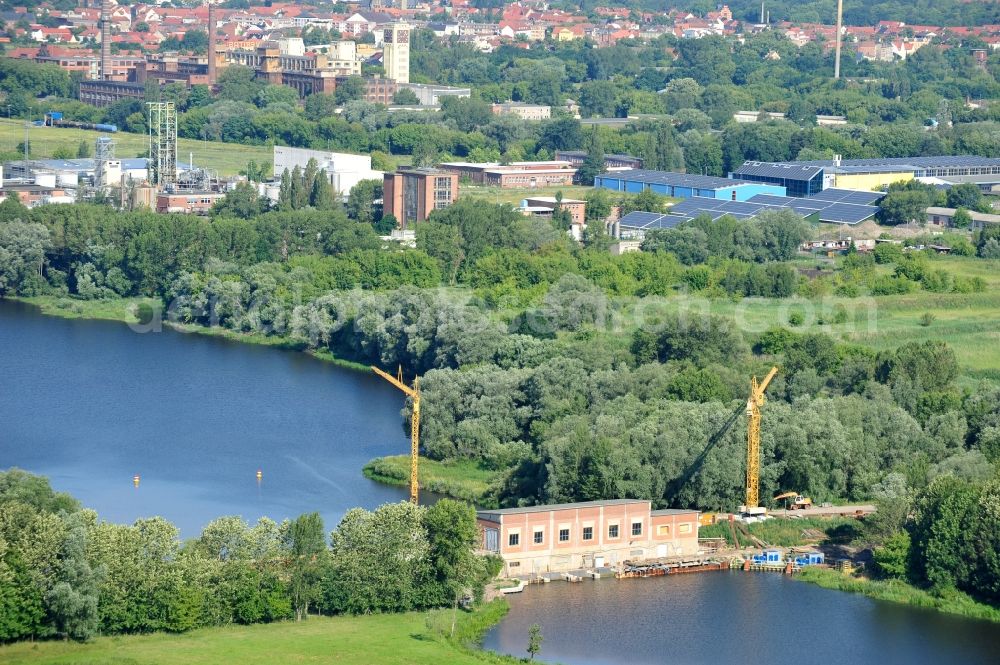 Aerial image Garsedow - Renovation work on the sluice / weir / pump station at Garsedow in Brandenburg by the company STRABAG