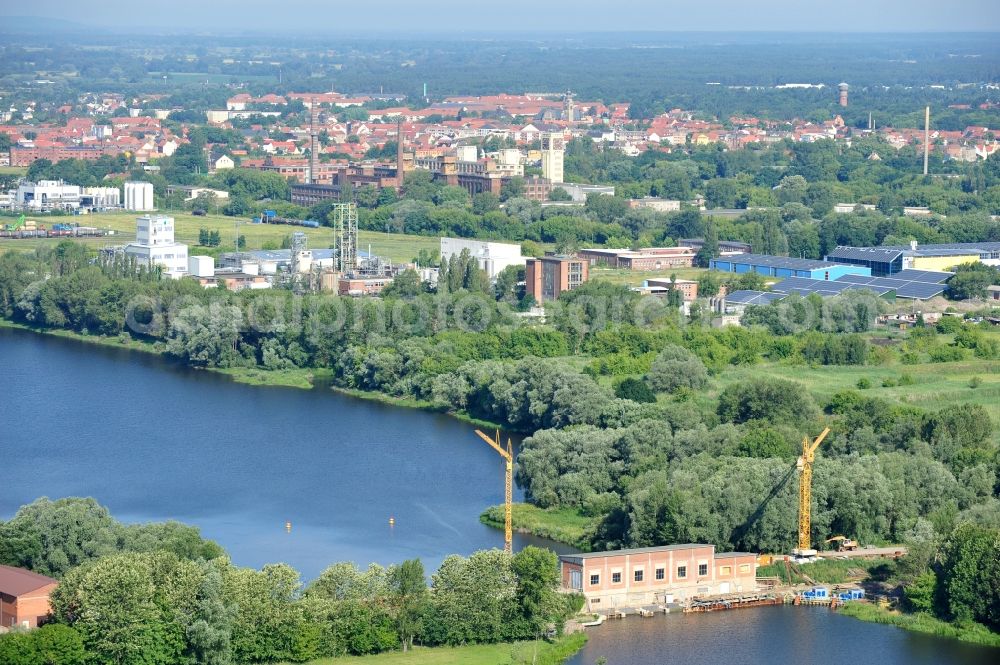 Aerial photograph Garsedow - Renovation work on the sluice / weir / pump station at Garsedow in Brandenburg by the company STRABAG