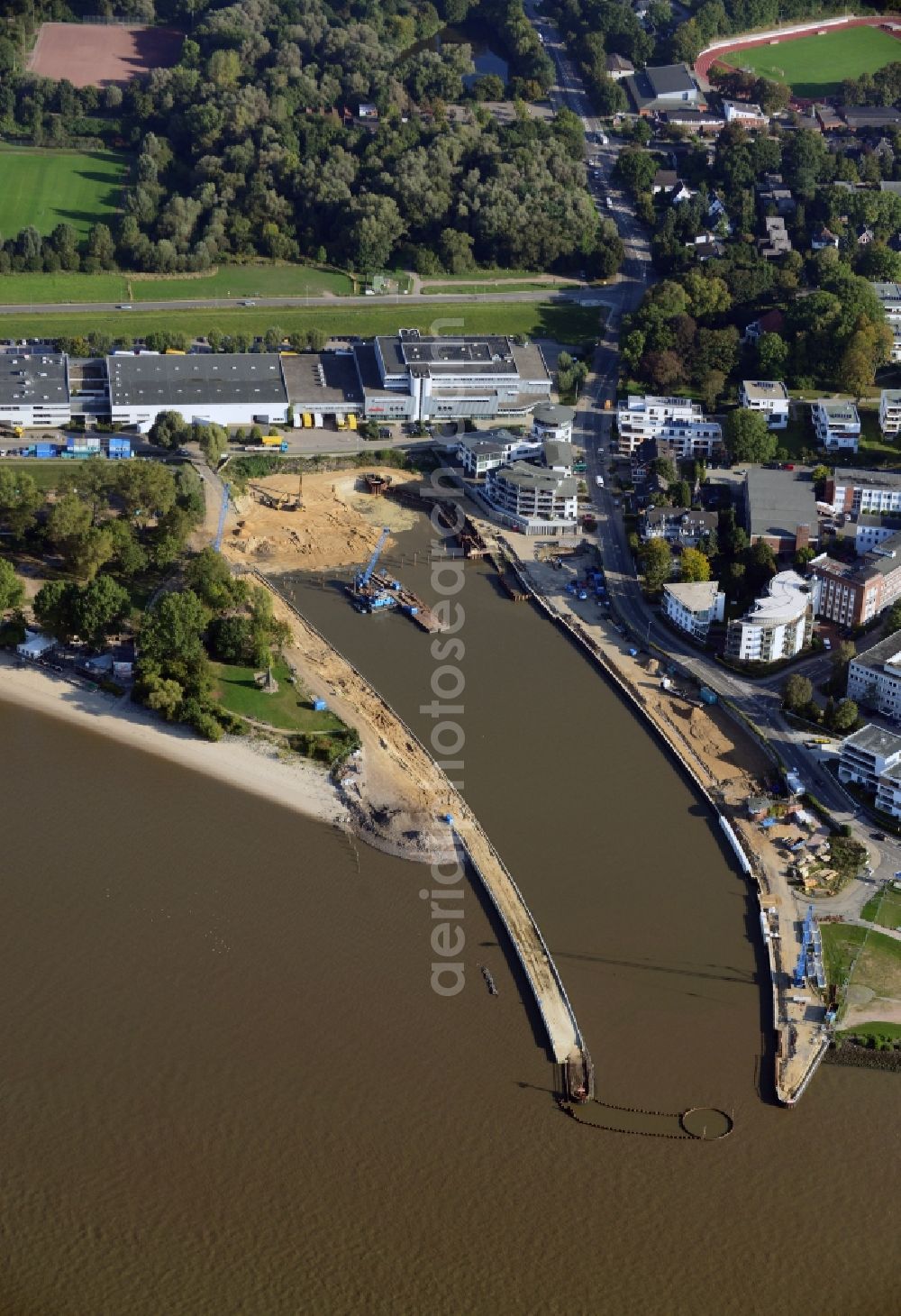 Wedel from above - View of rehablilitation measures at the Schulauer Port in Wedel in the state Schleswig-Holstein