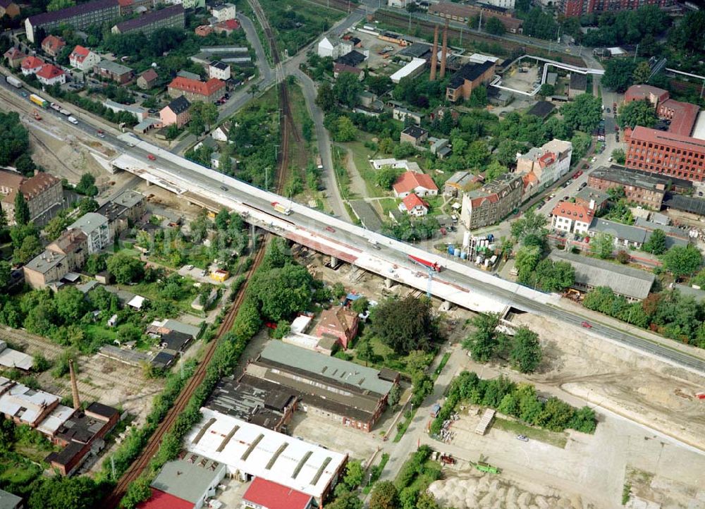 Aerial photograph Cottbus / Brandenburg - Sanierungsarbeiten am südlichen Cottbusser Stadring durch die Fa SCHÄLERBAU BERLIN GmbH.