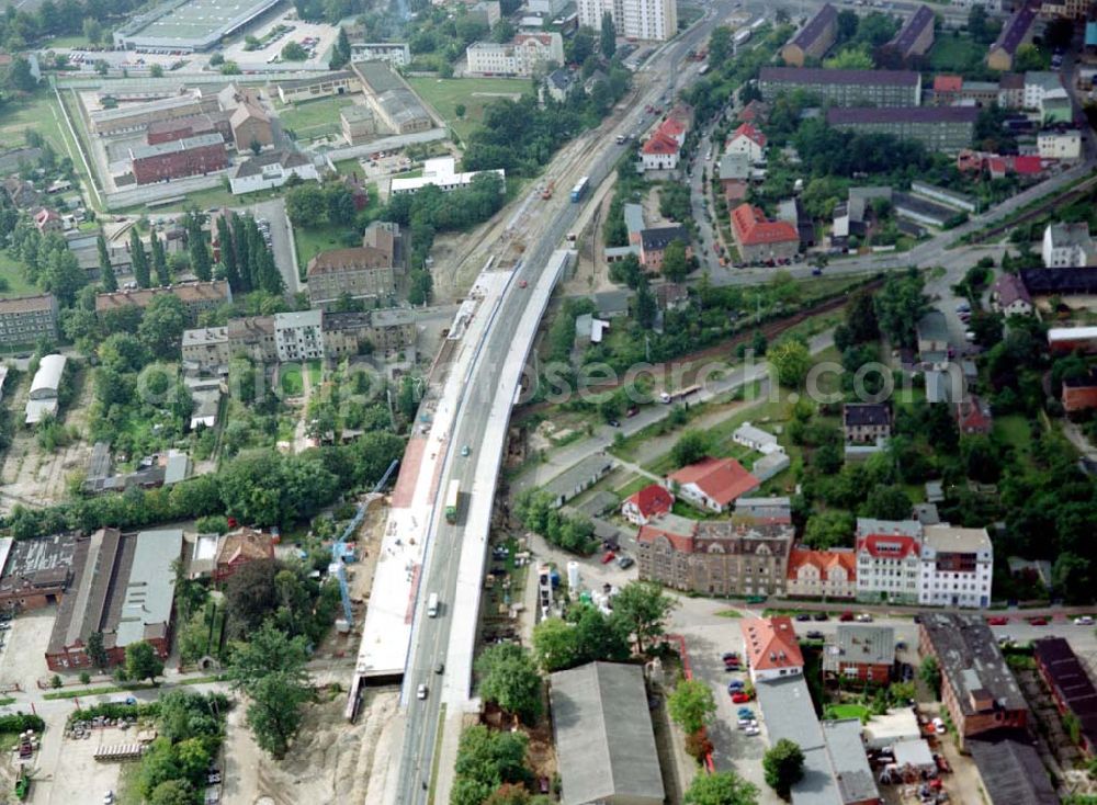 Aerial image Cottbus / Brandenburg - Sanierungsarbeiten am südlichen Cottbusser Stadring durch die Fa SCHÄLERBAU BERLIN GmbH.