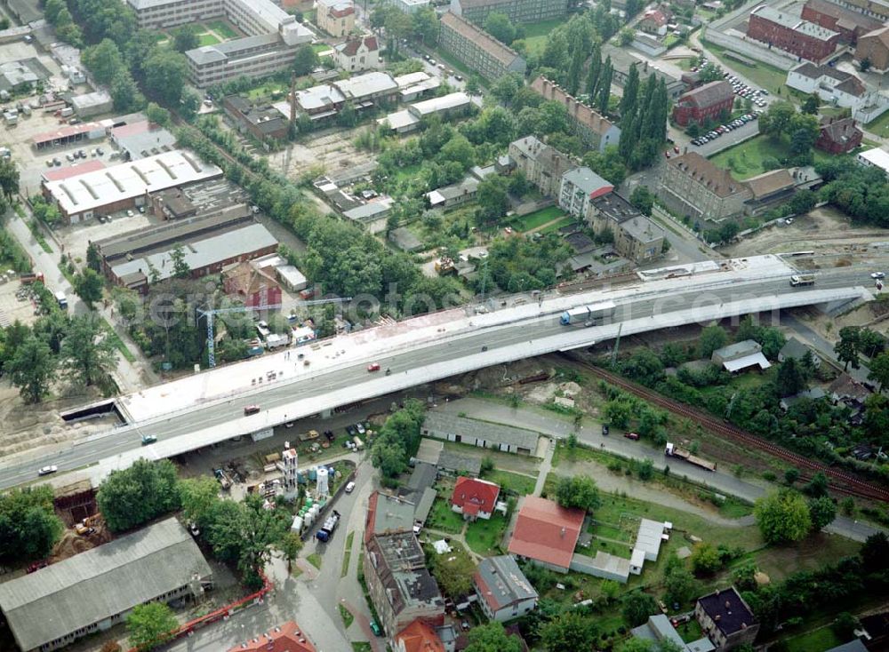 Aerial photograph Cottbus / Brandenburg - Sanierungsarbeiten am südlichen Cottbusser Stadring durch die Fa SCHÄLERBAU BERLIN GmbH.