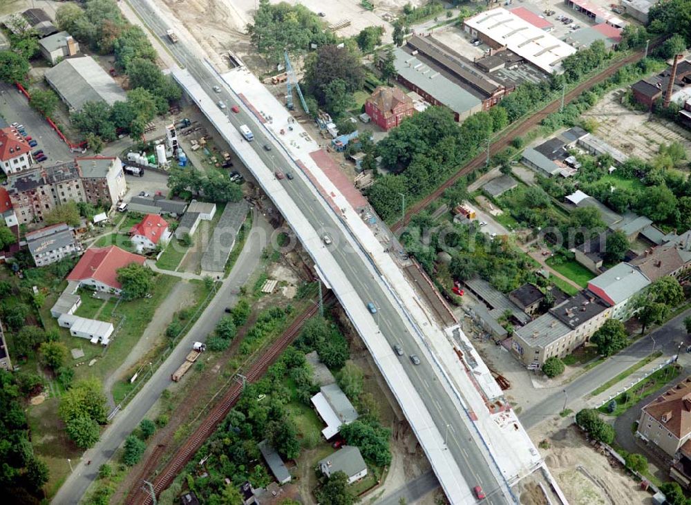 Aerial image Cottbus / Brandenburg - Sanierungsarbeiten am südlichen Cottbusser Stadring durch die Fa SCHÄLERBAU BERLIN GmbH.