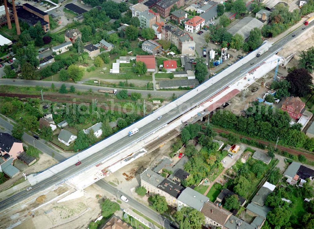 Cottbus / Brandenburg from above - Sanierungsarbeiten am südlichen Cottbusser Stadring durch die Fa SCHÄLERBAU BERLIN GmbH.