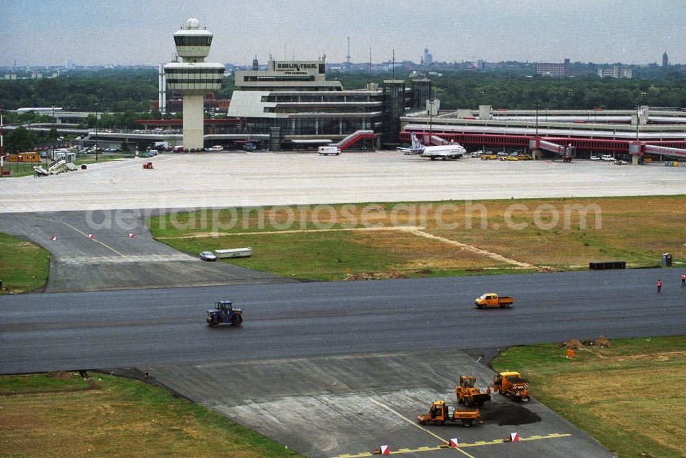 Aerial image Berlin - Remediation work at the start and runway of the airport Berlin Tegel TXL