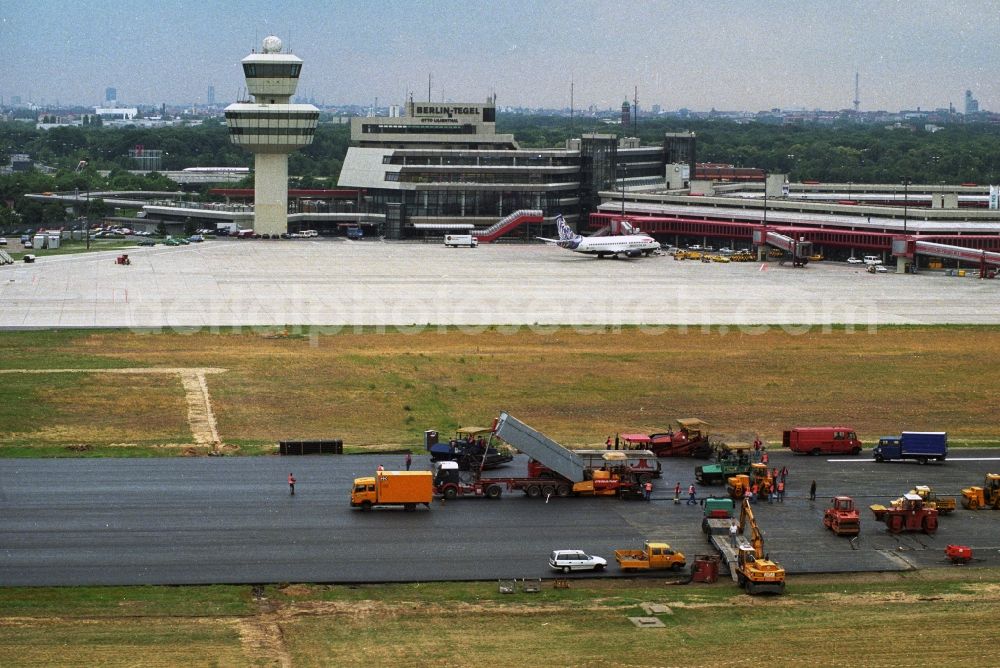 Berlin from above - Remediation work at the start and runway of the airport Berlin Tegel TXL