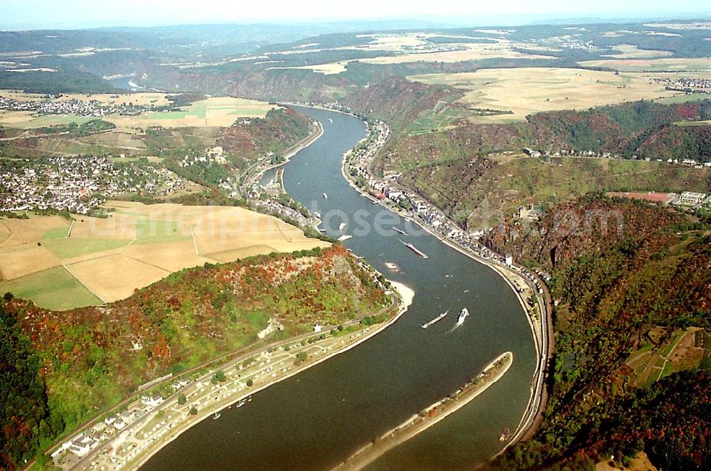 Aerial image Sankt Goarshausen / Rheinland Pfalz - Sankt Goarshausen / Rheinland Pfalz Blick auf Sankt Goarshausen am Rhein in der Nähe der Loreley in Rheinland Pfalz 03.09.03