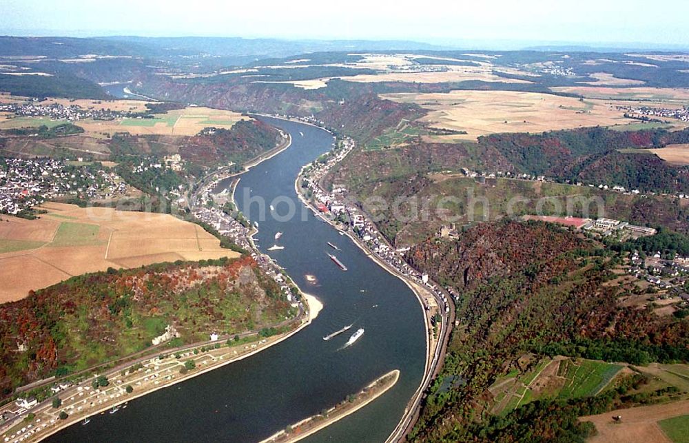 Aerial photograph Sankt Goarshausen / Rheinland Pfalz - Sankt Goarshausen / Rheinland Pfalz Blick auf Sankt Goarshausen am Rhein in der Nähe der Loreley in Rheinland Pfalz 03.09.03