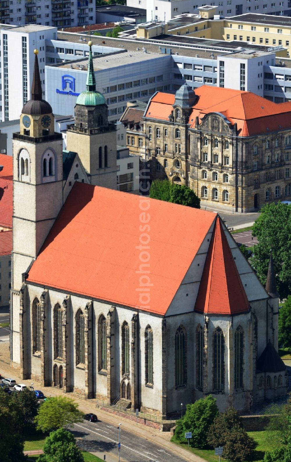 Aerial image Magdeburg OT Altstadt - View of theChurch Sankt Johannis in the district of Altstadt in Magdeburg in the state of Saxony-Anhalt