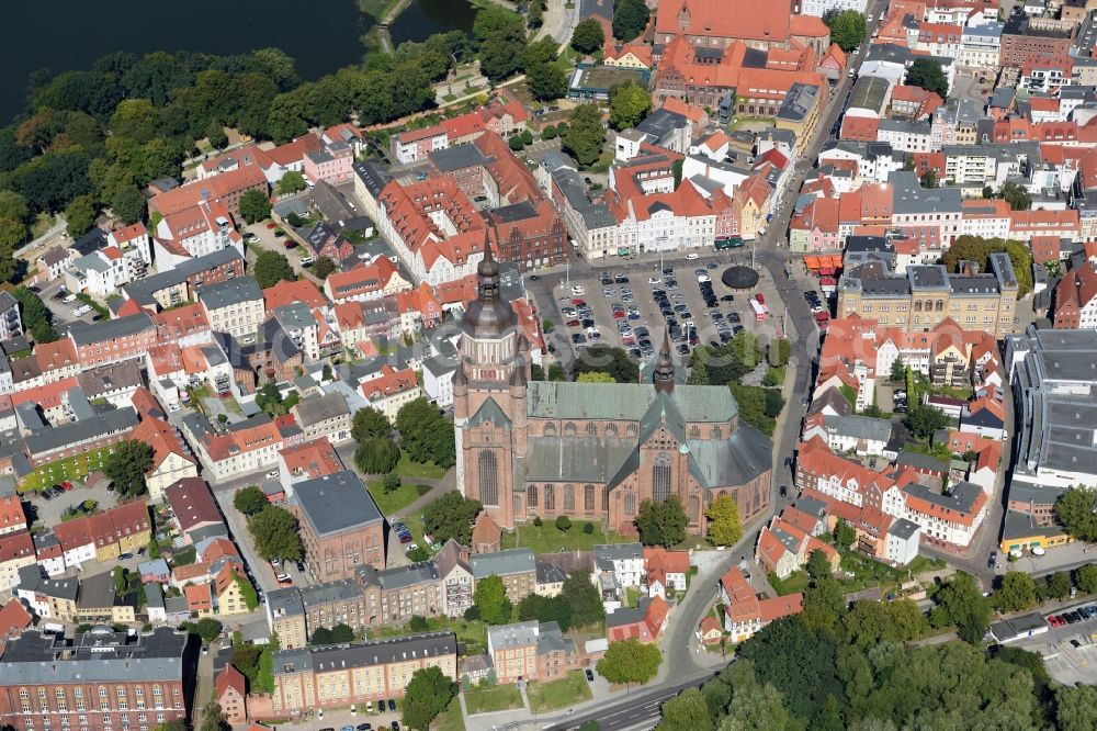 Aerial image Stralsund - Saint Mary's Church in the city of Stralsund in Mecklenburg-Vorpommern