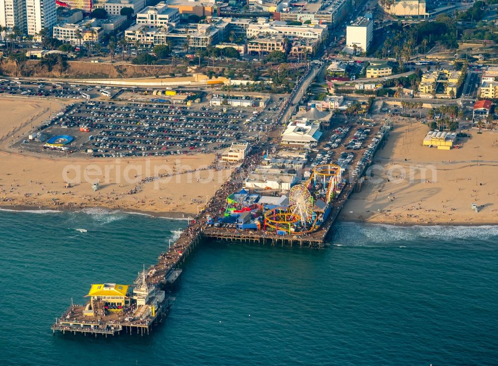 Santa Monica from the bird's eye view: Santa Monica Pier on the beach of the Pacific Coast in Santa Monica in California, USA