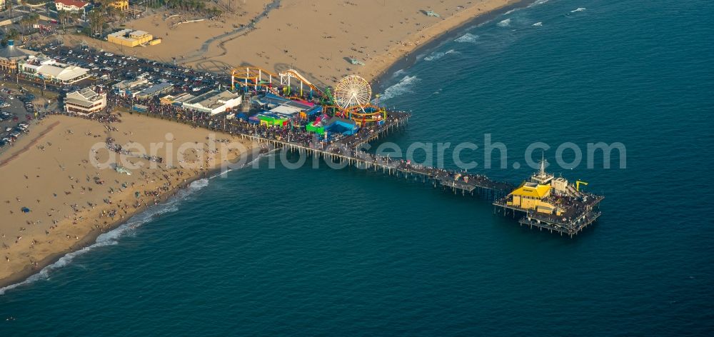 Aerial image Santa Monica - Santa Monica Pier on the beach of the Pacific Coast in Santa Monica in California, USA