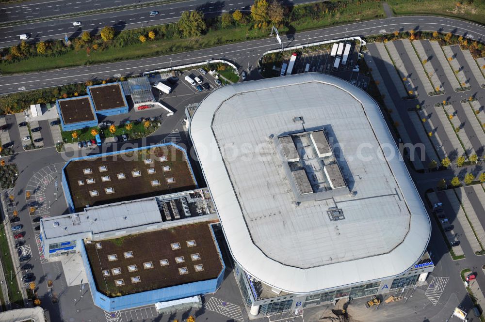 Aerial image Mannheim - Die Multifunkiontshalle, die SAP Arena, ist Heimspielstätte der Eishockeymannschaft Adler Mannheim und des Handballvereins Rhein-Neckar Löwen in Baden-Württemberg. SAP Arena a Multi-function-Hall of the Ice hockey team Adler Mannheim and the Handball team Rhein-Neckar Löwen.