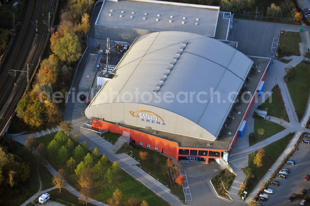 Aerial photograph Ingolstadt - Die Multifunkiontshalle, die Saturn Arena, der Eishockeymannschaft ERC Ingolstadt in Bayern. Saturn Arena a Multi-function-Hall of the Ice hockey team ERC Ingolstadt in Bavaria.