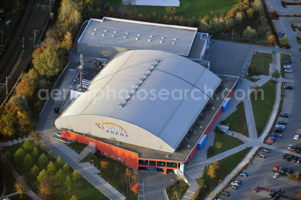 Ingolstadt from above - Die Multifunkiontshalle, die Saturn Arena, der Eishockeymannschaft ERC Ingolstadt in Bayern. Saturn Arena a Multi-function-Hall of the Ice hockey team ERC Ingolstadt in Bavaria.