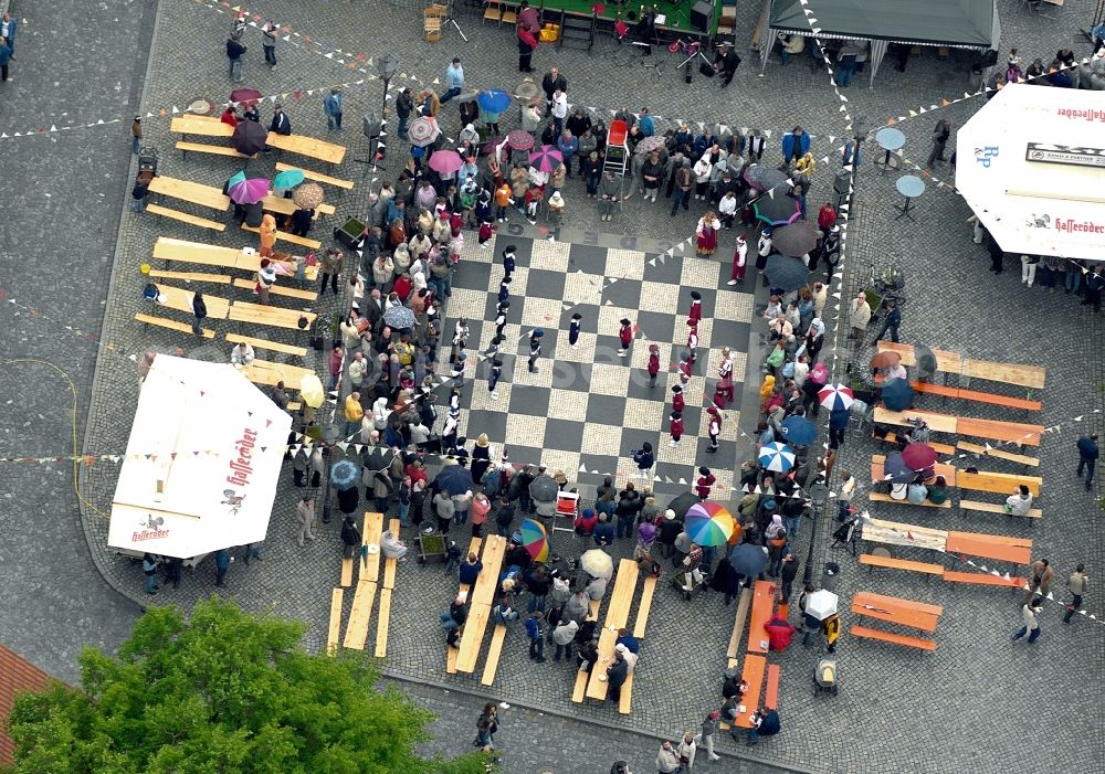 Ströbeck from the bird's eye view: Chess game chess Ströbeck village in Saxony-Anhalt