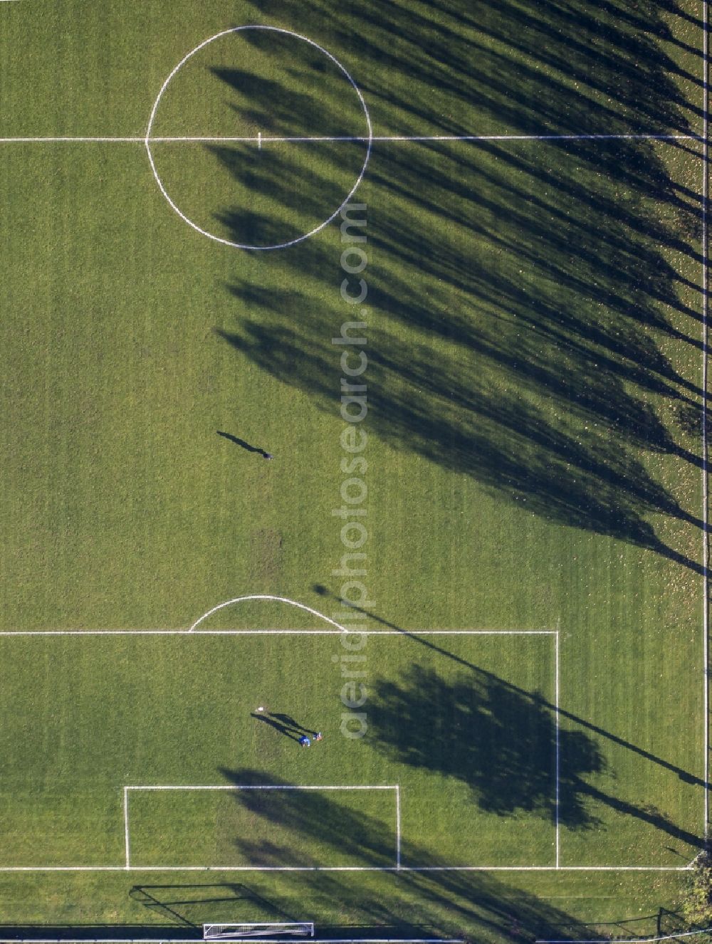 Haltern am See from above - Shadow - landscape of tree rows at a soccer ground in Haltern in the state of North Rhine-Westphalia NRW