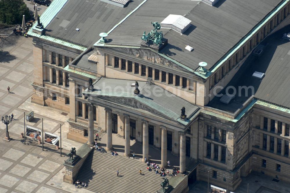 Berlin from above - Berlin 28.04.210 Blick auf das Schauspielhaus Berlin / Konzerthaus am Gendarmenmarkt Berlin in Mitte. View of the concert hall situated on the Gendarmenmarkt square in the district Mitte.