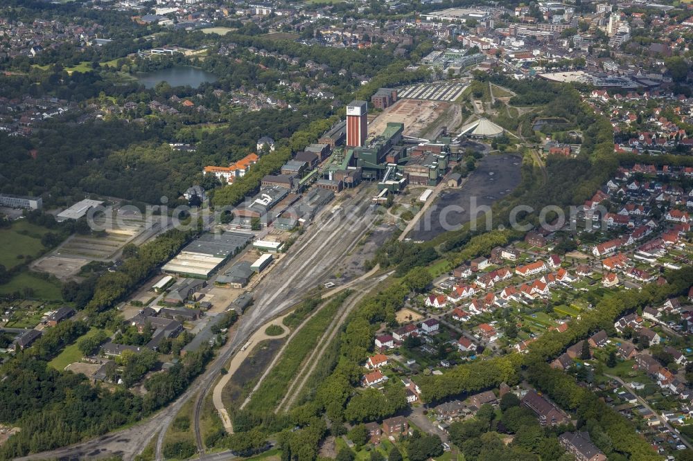 Aerial image Kamp-Lintfort - View of the pits I and II of the bill Friedrich Heinrich, today mine West. You can see the shaft I (big tower) and on the right the headframe of the shaft II. These RAG-West colliery belonging pit originated 1906th