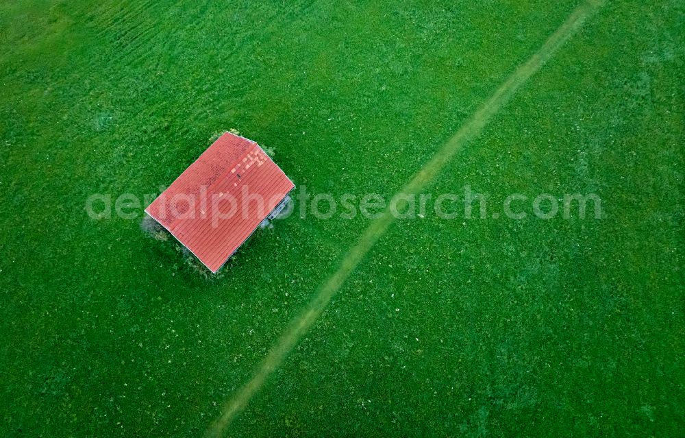 Aerial image Sulzberg - Barn buildings on agricultural pasture and farmland in Sulzberg in the Bregenzer Wald in Vorarlberg, Austria