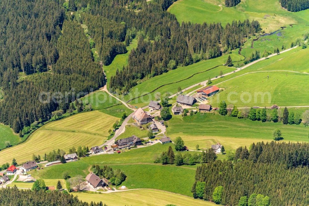 Titisee-Neustadt from the bird's eye view: Barn building on the edge of agricultural fields and farmland in Titisee-Neustadt in the state Baden-Wurttemberg, Germany